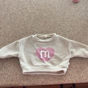 Cream Knit Sweater with Pink Heart Motif